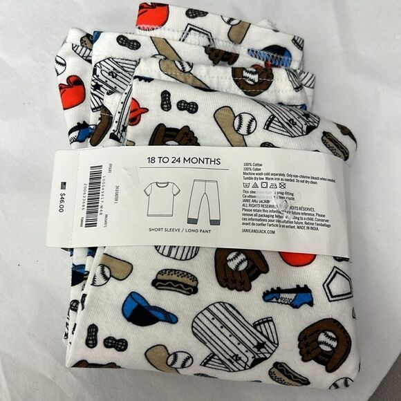 Janie and Jack 100049417 Good Night Short Sleeve Pajama In Baseball Star size 1 - Picture 5 of 8
